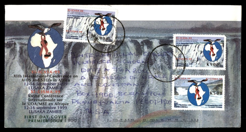 Mayfairstamps Замбия FDC водопад красная лента СПИД первый день Обложка aau_88149 - Изображение 1 из 2