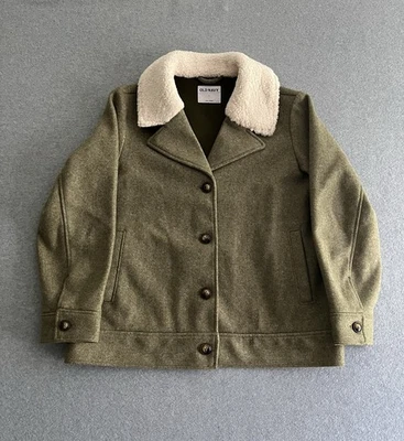 Old Navy Soft Brushed Wool Sherpa Trim Women Jacket Satin Moss Large - Image 1 of 4