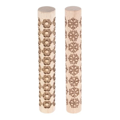 2 Stk. Holzrolle 4" Schneeflocken-Blumenmuster für Ton/Teig DIY - Bild 1 von 4