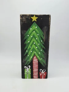 Árbol de Navidad pintado a mano bloque madera decoración (B1) - Imagen 1 de 12