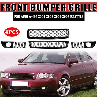 For Audi A4 B6 Sedan 2001-05 Front Upper & Lower Grille Fog Lamp Grill Honeycomb - Image 1 of 4