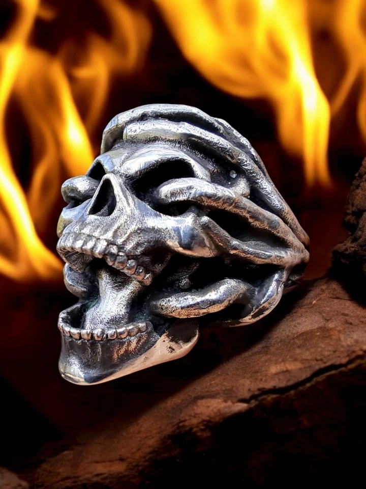 Anel esqueleto caveira prata esterlina 925 - Imagem 1 de 4