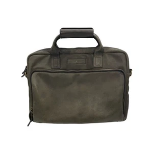 Johnston & Murphy Green Leather Rhodes Brief Case Messenger Bag Plaid Lining - Photo 1/15