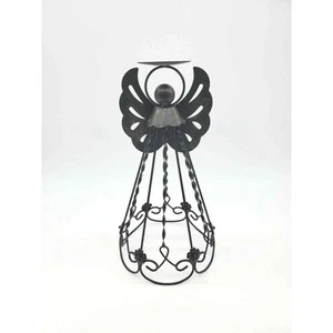 Black Metal With Brushed Gold Color Angel Candleholder With Flowers On Dress - Picture 1 of 3