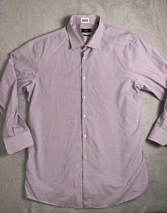 Hugo Boss Long Sleeve Shirt Men’s 17 1/2 Purple White Checkered Sharp Fit Button - Picture 1 of 11