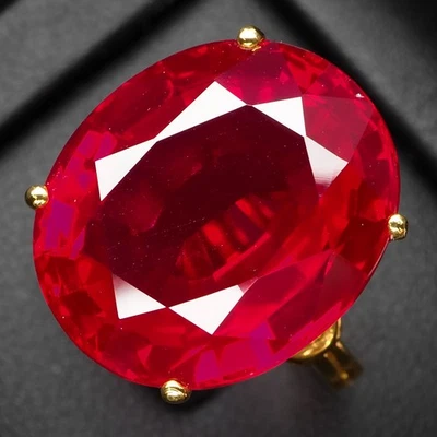 Llamativos anillos de oro de 24 quilates de plata de ley 925 espinela roja escarlata 25,95 quilates tamaño 6,5 Foto 1 de 4