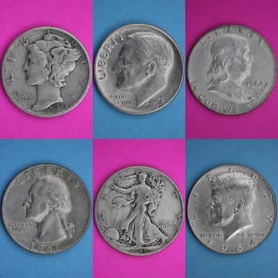 $5 Face Value 90% Silver Junk Coins 5 Half Dollars Included Bullion Pre 1965 - Image 1 of 4