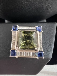 Cert.14K Ciondolo Baguette Diamante Oro Bianco Naturale 4,10CT Tormalina - Foto 1 di 14