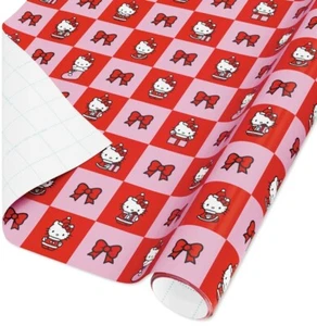 60 sq ft Pink Red Hello Kitty Christmas Gift Wrap Wrapping Paper 1 Roll Bow - Picture 1 of 6