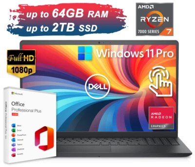 2025 Dell Inspiron 15.6 Laptop FHD Touch 8-Core Ryzen 7 Max 64GB RAM 2TB SSD Pro - Image 1 of 4