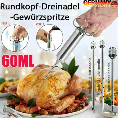 60ML Edelstahl Bratenspritze BBQ Fleischspritze Marinadenspritze Gewürzspritze - Bild 1 von 4