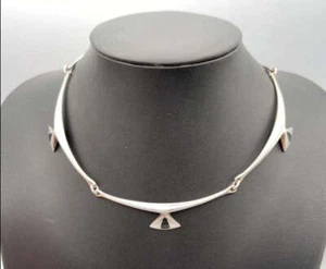 Very RARE Hans Hansen Denmark Modernist Sterling Enamel Necklace 1960s - Picture 1 of 10