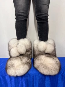 Botas de Piel de Zorro Doble Cara Piel Interior con Suelas de Cuero 10" (50cm) Altura - Imagen 1 de 12