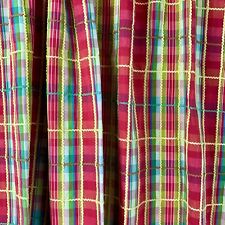 1980s Plaid Upholstery Fabric 3.3 yds Raised Cord Brick Red Green Cotton Nos