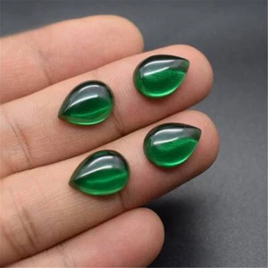 AAA Green Emerald Pear Flat Back Cabochon Synthetic Loose Gemstone Calibrated - Picture 1 of 24