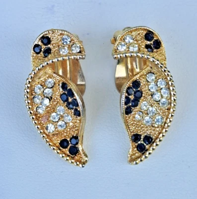 Pendientes de diseñador vintage "remolino etrusco"/clip años 70, 3 cm x 1,4 cm, tono dorado Foto 1 de 4