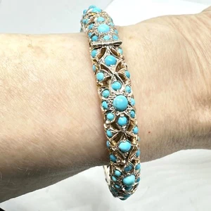 Natural Turquoise 14k Rose Gold Bangle Cuff Bracelet 6.75" - Picture 1 of 13