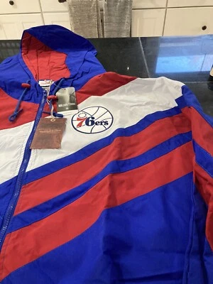 MENS NBA MITCHELL & NESS PHILADELPHIA 76ERS ASYMETRICAL Jacket HOODED 2XL NWT - Image 1 of 4