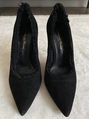 Gianvito Rossi 黑色麂皮绒条纹细高跟鞋 695 美元 36/6 码 ~ 罕见 ~ — 第 1/4 张图片