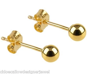 1x Pair of 9ct Yellow Gold 3mm Ball Ear Studs Earrings + gift bag - Picture 1 of 1
