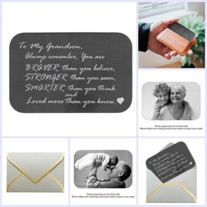Stainless Steel Grandson "Braver Stronger Smarter" Metal Wallet Insert Keepsake - Picture 1 of 15