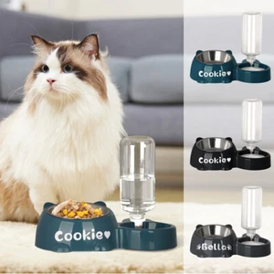 Personalized Cat Food and Water Bowl Set Dog Dish with Water Dispenser No-Spill - Picture 1 of 21