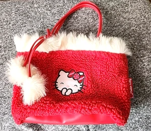 Rare Vintage 2003 Faux Wool Red & White HELLO KITTY Purse - Picture 1 of 7