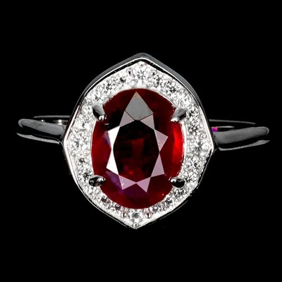 925 Sterling Silver Ring Oval Ruby 9x7mm Natural Gemstone Jewelry Size 7 - Image 1 of 4