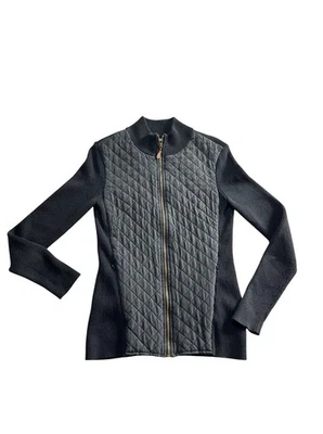 J. McLaughlin полный молнии куртка карманы женщин XS черный шелк выстеганная ребристый - Изображение 1 из 4