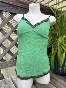 Vintage Y2K Juniors No Boundaries Brand. Green & Brown Lace Cami with Sequins - Picture 1 of 9