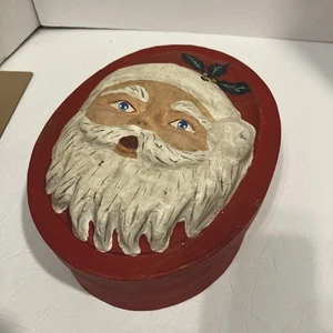 Vintage Paper Mache Santa Claus Oval Box Christmas Container - Picture 1 of 7