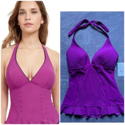 NUEVO Profile By Gottex Halter Tankini Top Talla 12 Violeta Traje de Baño Traje de Baño Copa Suave Foto 1 de 4