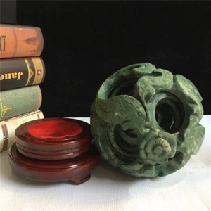 124mm FengShui Hand Carved Jade Puzzle Sphere Dragon&Phoenix Ball Healing - Picture 1 of 23