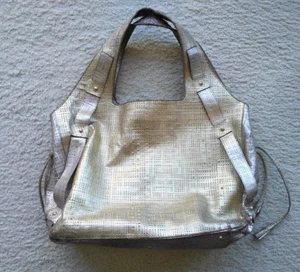 GROSSE Tasche Giorgio Armani Leder goldfarben große Quasten Weboptik getragen--LESEN - Bild 1 von 20