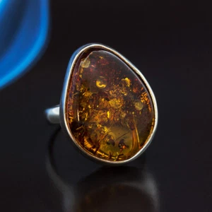 Bernstein Silber  Ring  Unikat Handarbeit Ringgröße 57 (18,1 mm Ø) Damenring - Imagen 1 de 3
