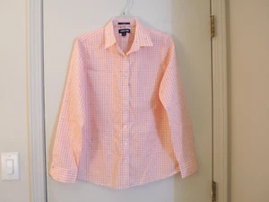 New LANDS' END No Iron Pink Supima Cotton Plaid Polka Dot Long Sleeve Top Sz 12 - Picture 1 of 4