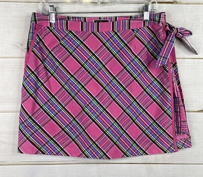 Skort Golftini Feminino 10 Rosa Xadrez Saia/Shorts Lateral Laço Zíper Pickleball - Imagem 1 de 4