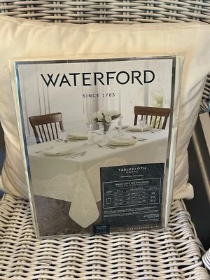 WATERFORD 70 x 84" Elegant Classic Border White Designer Tablecloth NEW - Image 1 of 4