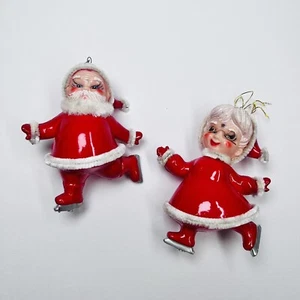 VTG Santa Mrs Claus Doll Figure Ice Skating Plastic Piping Trim 4'' Ornaments - Picture 1 of 6