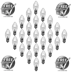 Box of 25 C-7 Bulbs - 7 Watt 120V Candelabra Base Clear Night Light 25 Count - Picture 1 of 11