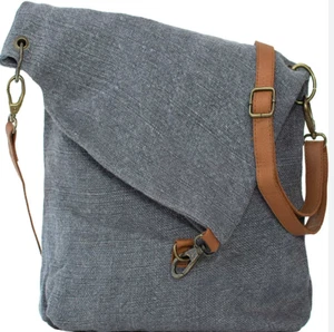 Vintage Addiction Handbag Foldover Charcoal Jute Crossbody NEW NWT N22 - Picture 1 of 11