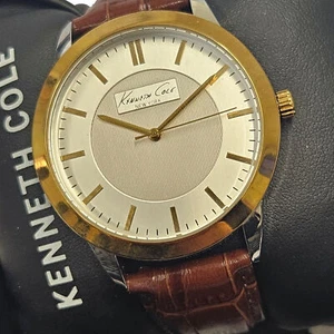 Kenneth Cole 10022552 Dress Quartz Goldtone Dial Brown Leather Strap Mens Watch - Picture 1 of 4
