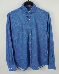 Bugatchi Performance Men Medium Long Sleeve Blue Polka Dot Nylon Button Up Shirt - Picture 1 of 9