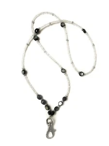 Fashion Lanyard for Women, Beaded ID Badge Holder Necklace (Gray) - Picture 1 of 4