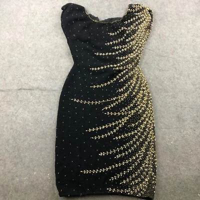 Vestido Boutique Internacional Vintage Gene Shelly's Negro Dorado Lana Años 50 60 Foto 1 de 4