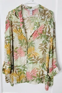 Cathy Daniels Sheer Open Cardigan 3X Coastal Palm Beachy tropical 3/4 Sleeves - Picture 1 of 7