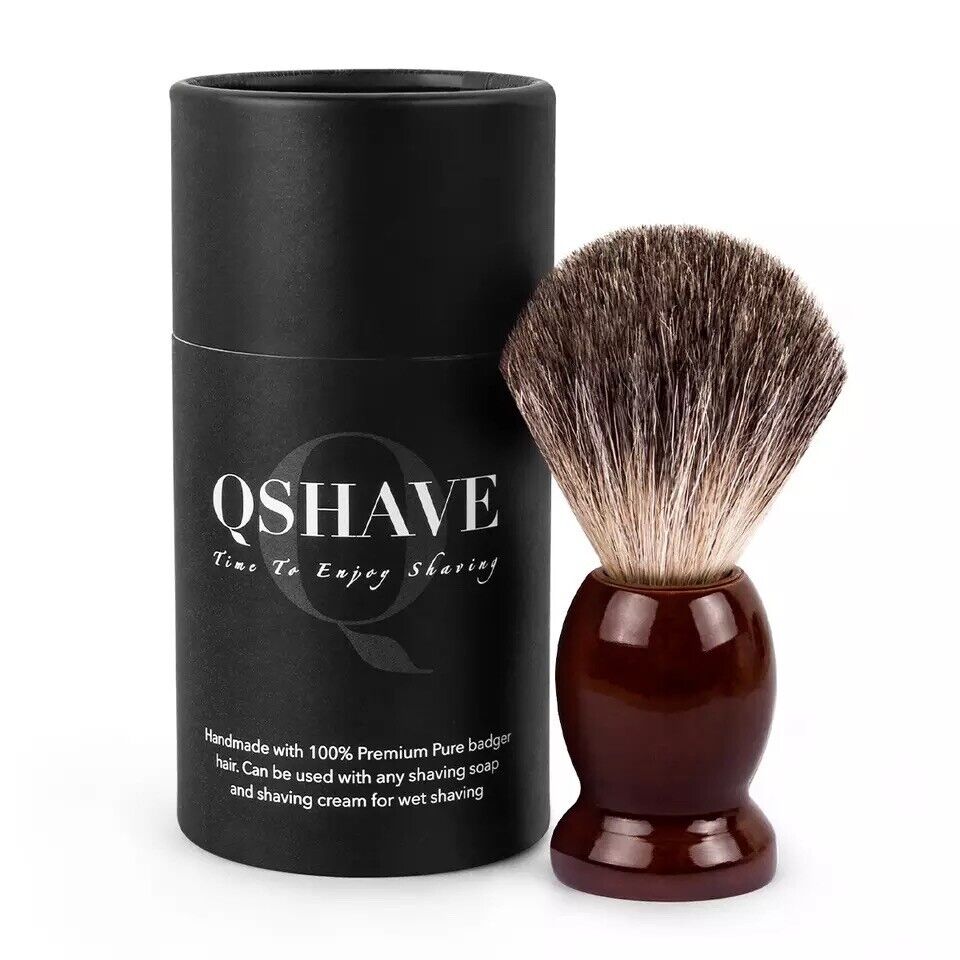 QSHAVE 100% Best Original Pure Badger Hair Shaving Brush Handmade Wooden Handle