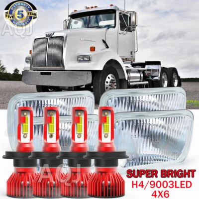 4pcs For Western Star 4900 Truck 4''x6" LED Headlights H4656/4651 High/Lo Beam Foto 1 de 4