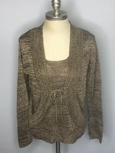 Damen Chicos 2-teiliges Twinset schimmernd goldbraun Größe 1 Medium Party Krawatte Jacke Shell - Bild 1 von 6