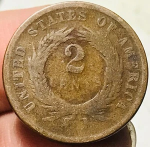 1866 Two Cent Piece 2C Ungraded Circulated US Copper Coin CC25478 - Picture 1 of 4